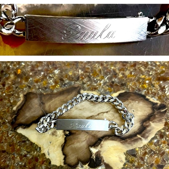 ‘PAULA’ Sterling Silver Band Chain Link Bracelet Engraved Vintage 70’s - Picture 1 of 4